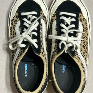Vans Old Skool Leopard Print Sneakers - Black and Tan Suede